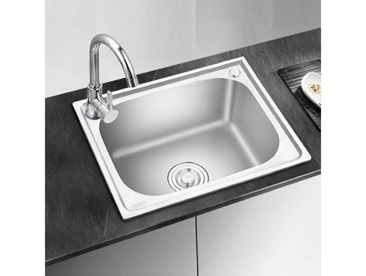 ZQFHSX Edelstahl-Küchenspüle, 1 Becken, rechteckige Gewerbespüle mit einem Becken, Einbau-/Aufbau-/Topmount-Variante mit Warm- und Kaltwasserarmaturen