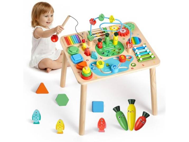 VEVOR Table Activité Montessori Bébé 6 Mois et Plus Table Apprentissage Montessori Bébé en Bois pour Éveil Développer Coordination Sens du Rythme Enfants Garçon Fille Cadeau d'anniversaire\, 13 en 1