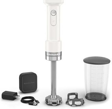 KitchenAid Go Cordless Hand Blender with Battery and Accessories in Porcelain White