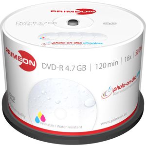 PRIMEON DVD-Rohlinge 2761207, bedruckbar, DVD-R, 4,7 GB, 120 Minuten, bis zu 16-fach, Spindel, 50 Stück