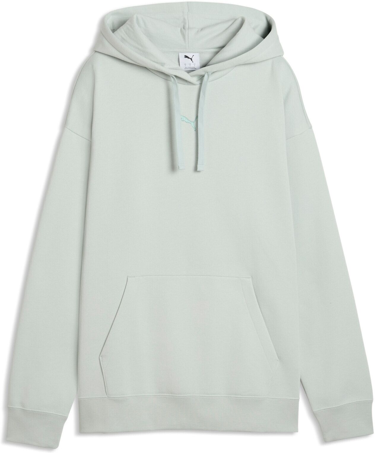Kapuzensweatshirt PUMA "ESS CENTERED CAT LOGO RELAXED HOODIE FL", Damen, Gr. XXL, grün (crme de mint), Fleece, Obermaterial: 66% Baumwolle, 34% Polyester, unifarben, relaxed fit normal, angesetztes Bündchen, Sweatshirts Kapuzensweatshirt, mit Kapuze, mit 