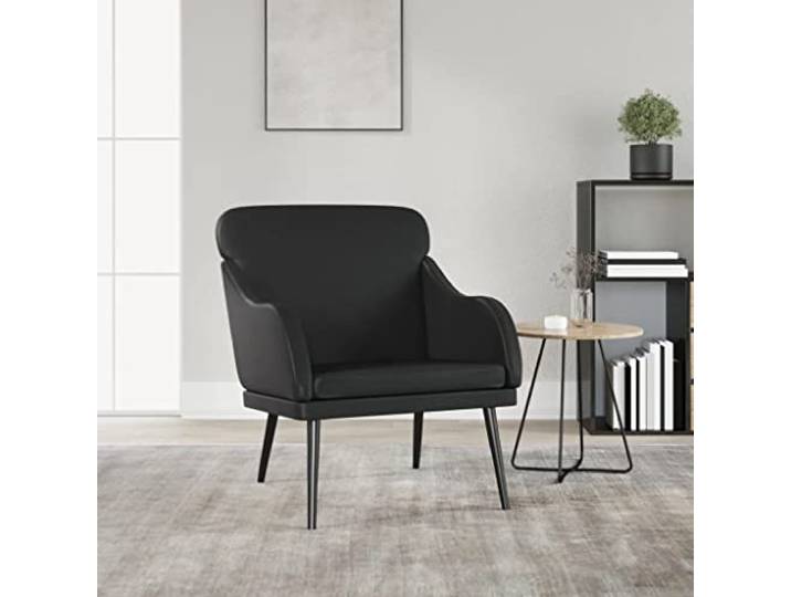 IBUQDDV Sessel Schwarz 63x76x80 cm Kunstleder mit Metallgestell Pflegeleicht, schmutzabweisend, stabiler Metallrahmen, gepolsterte Armlehnen, einfache Montage
