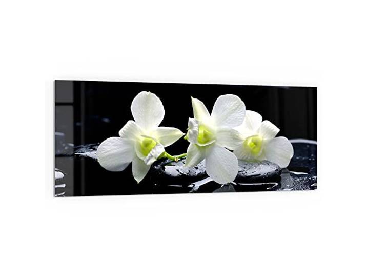 DEQORI Küchenrückwand Glas Motiv Orchidee mit Zen-Steinen 125x50 cm Bad- oder Herd-Rückwand Herdblende Spritzschutz für Küche & Badezimmer moderne Deko für Fliesenspiegel