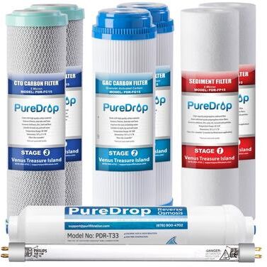PureDrop PDR-F8U 1-Year RO Filter Replacement Set for 6-Stage Systems with UV Light Filter