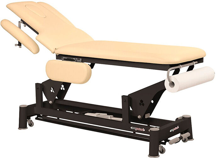 Marquesa elétrica Ecopostural: dois corpos com braços abatibles, estrutura de biela preta e cabeça T16 (62 x 188 cm)
