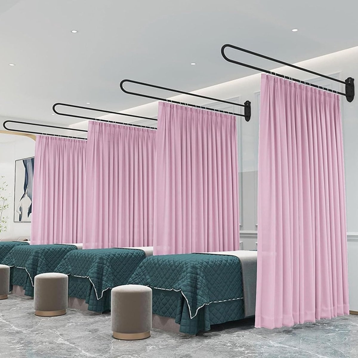 Roze semi-transparant scheidingsgordijn met U-vormige beugel voor het verdelen van ruimtes, 200 cm