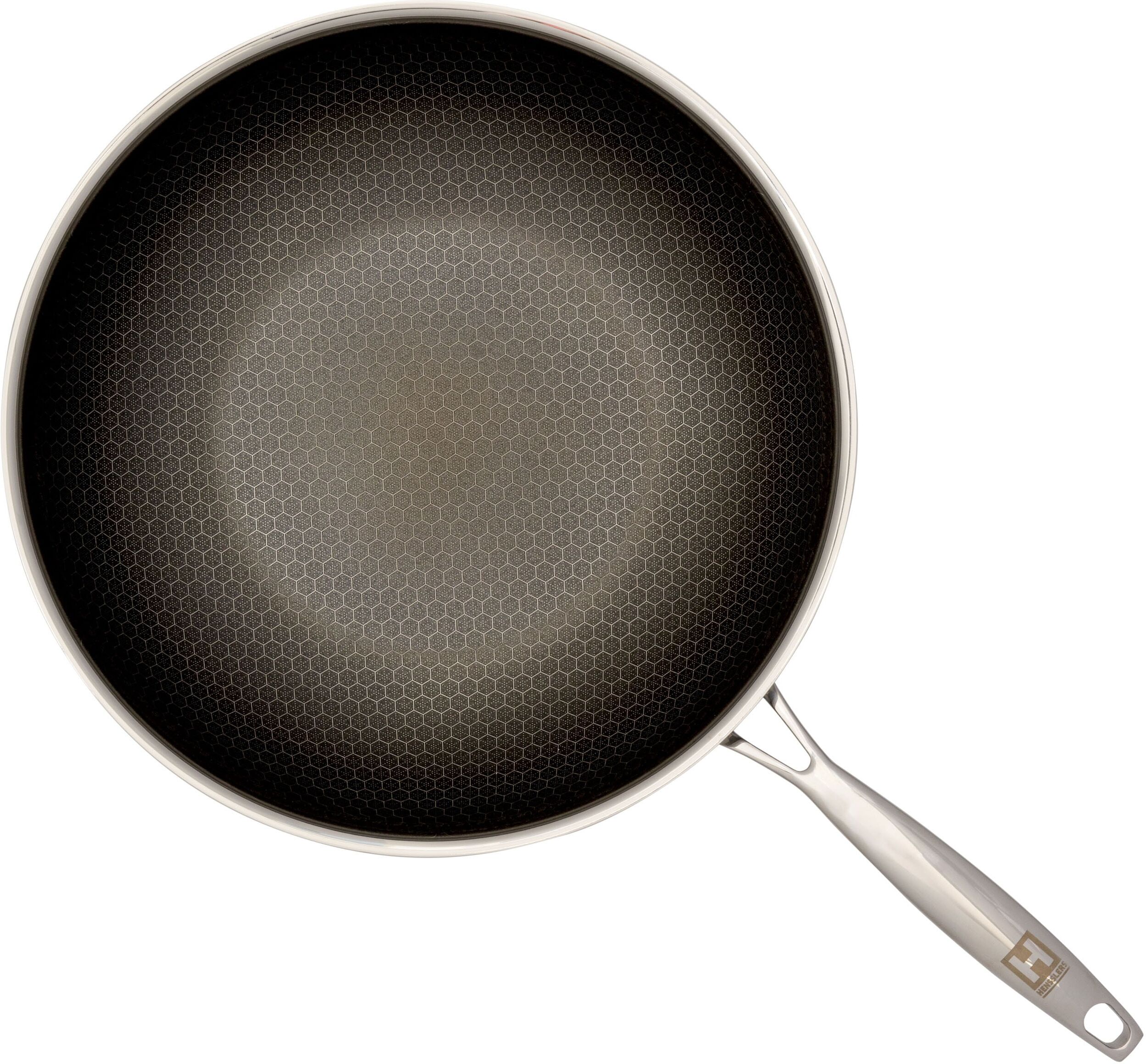 Wok HENSSLERS "HENSSLERS Edelstahl Wok inkl. Glasdeckel, Ø 28 cm", silber (silberfarben), B:29cm H:12,5cm L:51cm Ø:28cm, Pfannen, Wok, Wokpfanne für die asiatische Küche