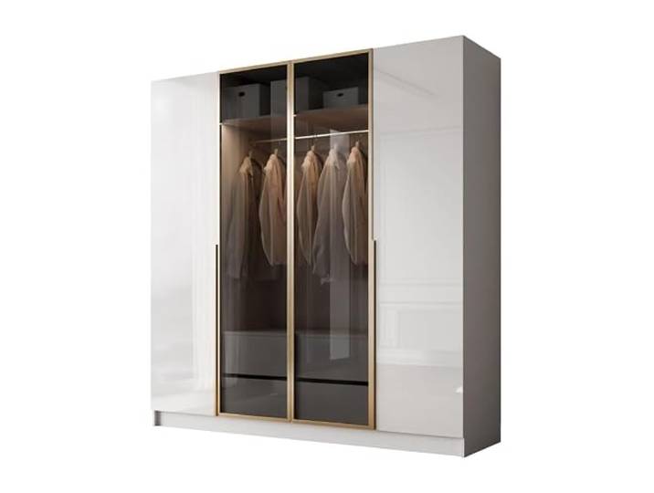 Lookway Kleiderschrank Viertüriger Atrium Gold Gloss mit Glasfront und LED