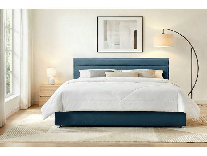 Polsterbett mit opt. Matratze 160 x 200cm Samt Onoli Blau mit Lattenrost