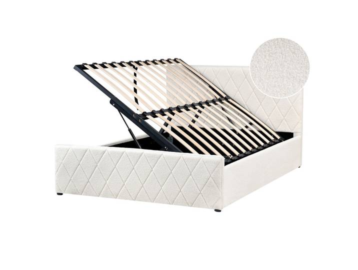 BETT mit Stauraum 140/200 cm Bouclé Cremeweiß Rochefort