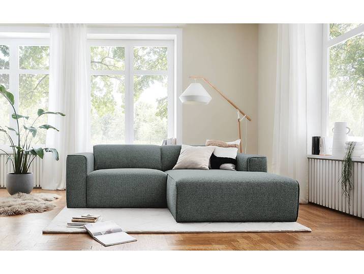 Canapé d’angle Mandrio avec méridienne Gris Tissu Hevi 234cm Méridienne courte à droite vue de face Maison de campagne