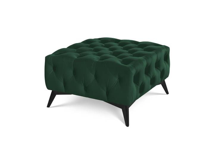 Repose-pieds Chesterfield en velours vert avec pieds noirs