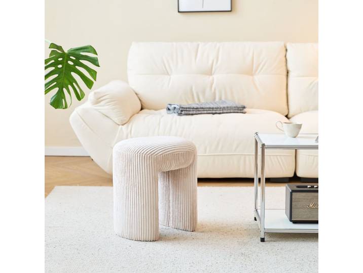 Pouf en velours côtelé beige