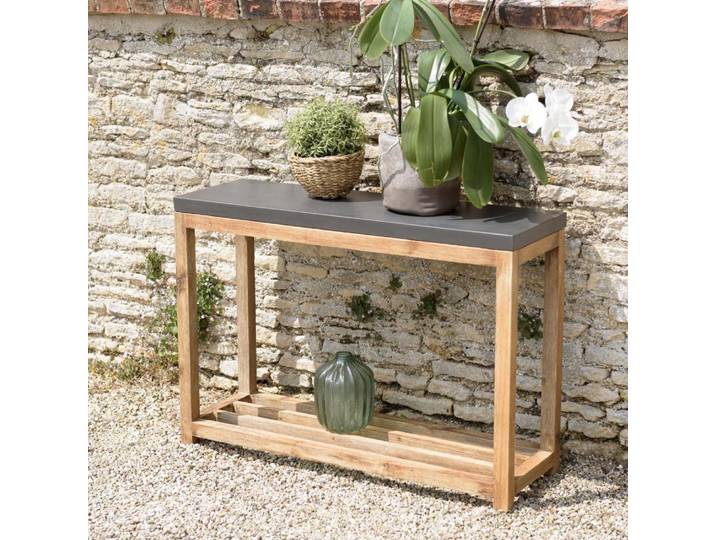HECTOR - Console rect. PM double plateau effet béton foncé et acacia HECTOR