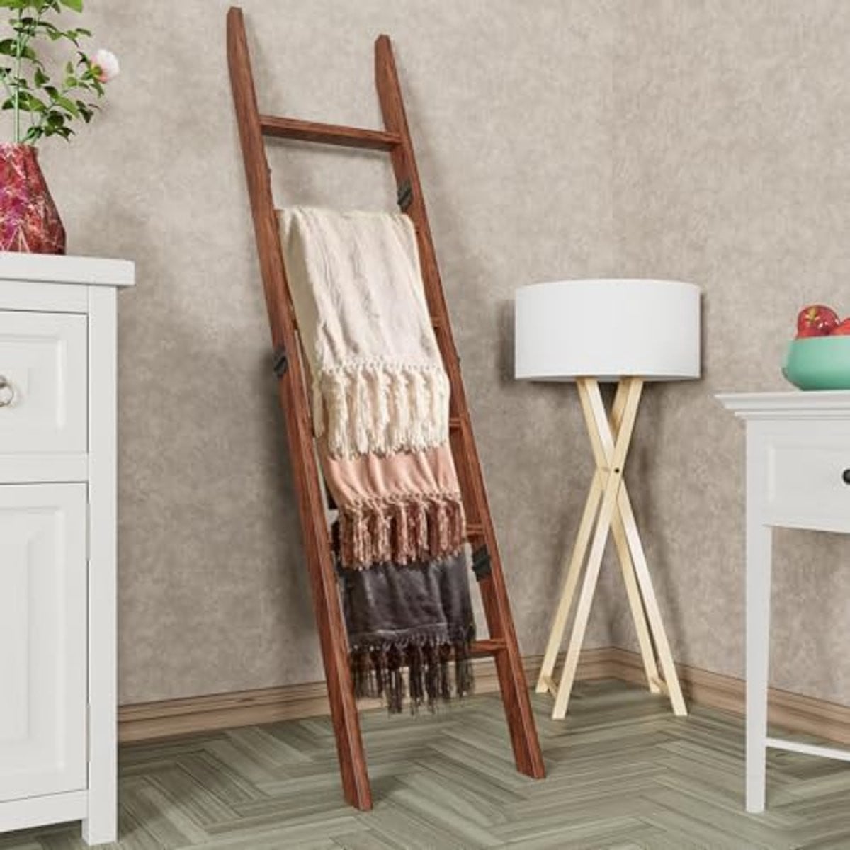Decoratieve houten dekenladder met 6 treden voor in de woonkamer of badkamer