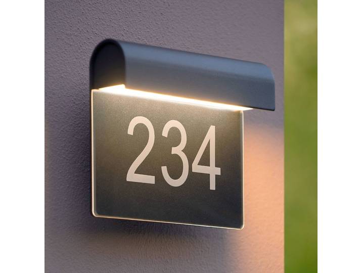Lucide LED-Hausnummernleuchte Thesi, schwarz THESI, schwarz, Aluminium, Modern, Wandleuchte außen