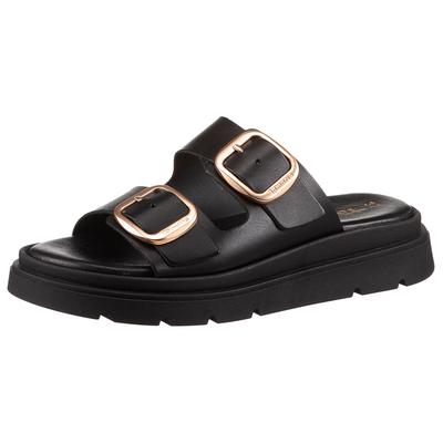 Pantolette TAMARIS, Damen, Gr. 41, schwarz, Leder, unifarben, Basic, Schuhe Pantolette, Keilabsatz, Plateau, Sommerschuh, mit Touch It-Ausstattung
