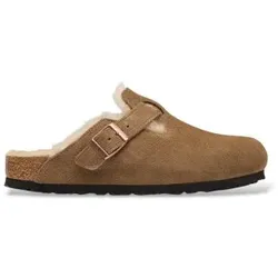 Birkenstock für Damen. 1032432 Leder-Clogs Boston Shearling (Schmale Passform) braun (39), Wohnung, Wildleder, Schnalle, Lässig