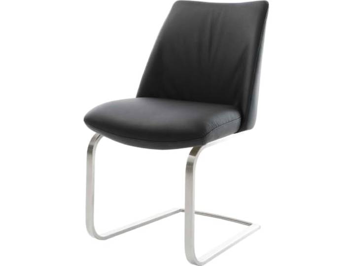 Schwingstuhl Elso-Flex Freischwinger flach Edelstahl Echt-Leder Schwarz Taschenfederkern