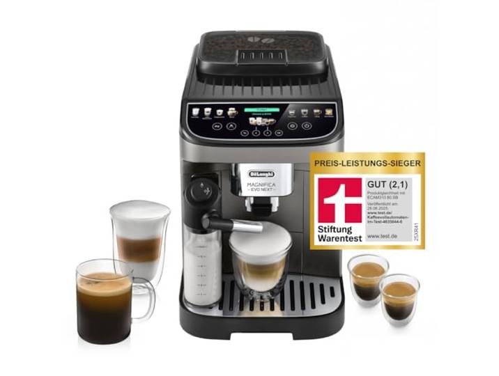 De'Longhi Magnifica Evo Next - Kaffeevollautomat 13 Getränke Titan Kaffeemaschine mit LatteCrema Hot-Milchaufschäumer, Cappuccino, One-Touch-Getränke, Farbdisplay, ECAM312.80.TB
