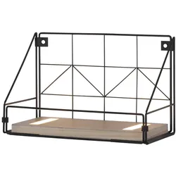 LED Wandleuchte Regal 31x16,5x20cm schwarz Boden aus Holz warmweiß Schalter