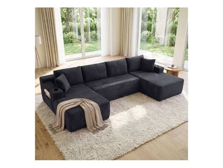 ANYSUN 4-Sitzer Modulares U-förmiges Sofa 339 cm,Cord-Sofa,Ecksofa, U-Form Sofa mit Schlaffunktion, Cord-Schlafsofa mit tiefer Sitzfläche, Ecksofa für Wohnzimmer, Arbeitszimmer, Ferienwohnung, Ruheraum