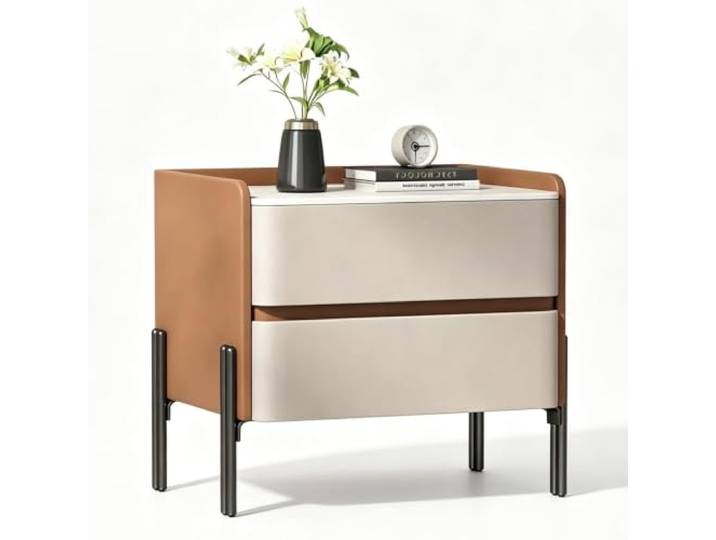 Nachttisch for das Schlafzimmer Moderner Beistelltisch Mit 2 Schubladen Metallbeine Verdeckte Griffe Abgerundete Ecken Für Schlafzimmer, Wohnzimmer und Wohnungen(Orange,45cm/18in)