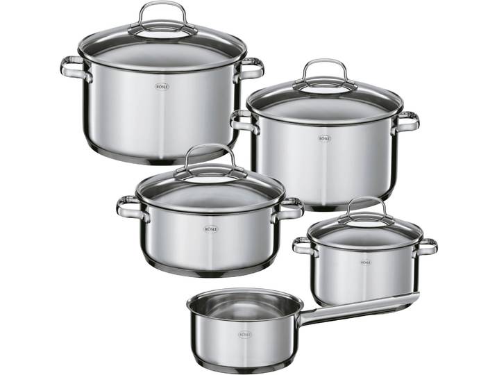 Topf-Set RÖSLE ELEGANCE , silber (silberfarben), B:54cm H:28cm L:31cm, Töpfe, Topf-Set, spülmaschinen- und induktionsgeeignet