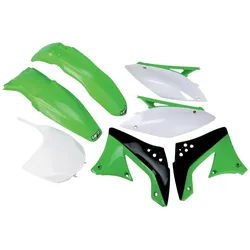 UFO, Motorrad Zubehör, Kunststoff-Set Kawasaki KXF 450 '09-'11 OEM Farbe '10-'11 (Grün/Weiss/Schwarz) (KA216E999)