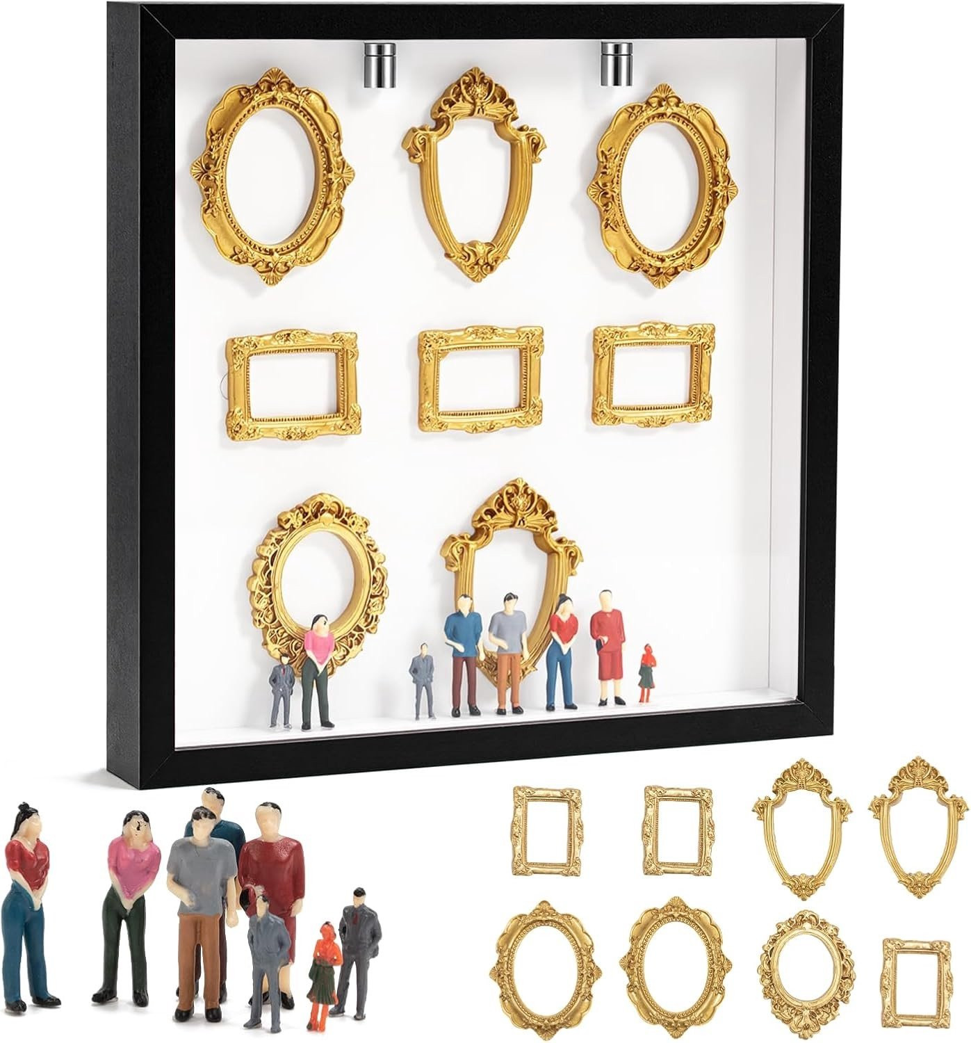 Persoonlijke Silhouet Doos voor Mini Museum met 8 Gouden Mini Lijsten en Minifiguren