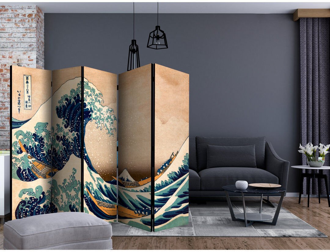Bloomsbury Market Gause 225 cm W x 172 cm H 5 - Panel Solid Wood Folding Room Divider Black;White 172cm H X 225cm W X 3cm D