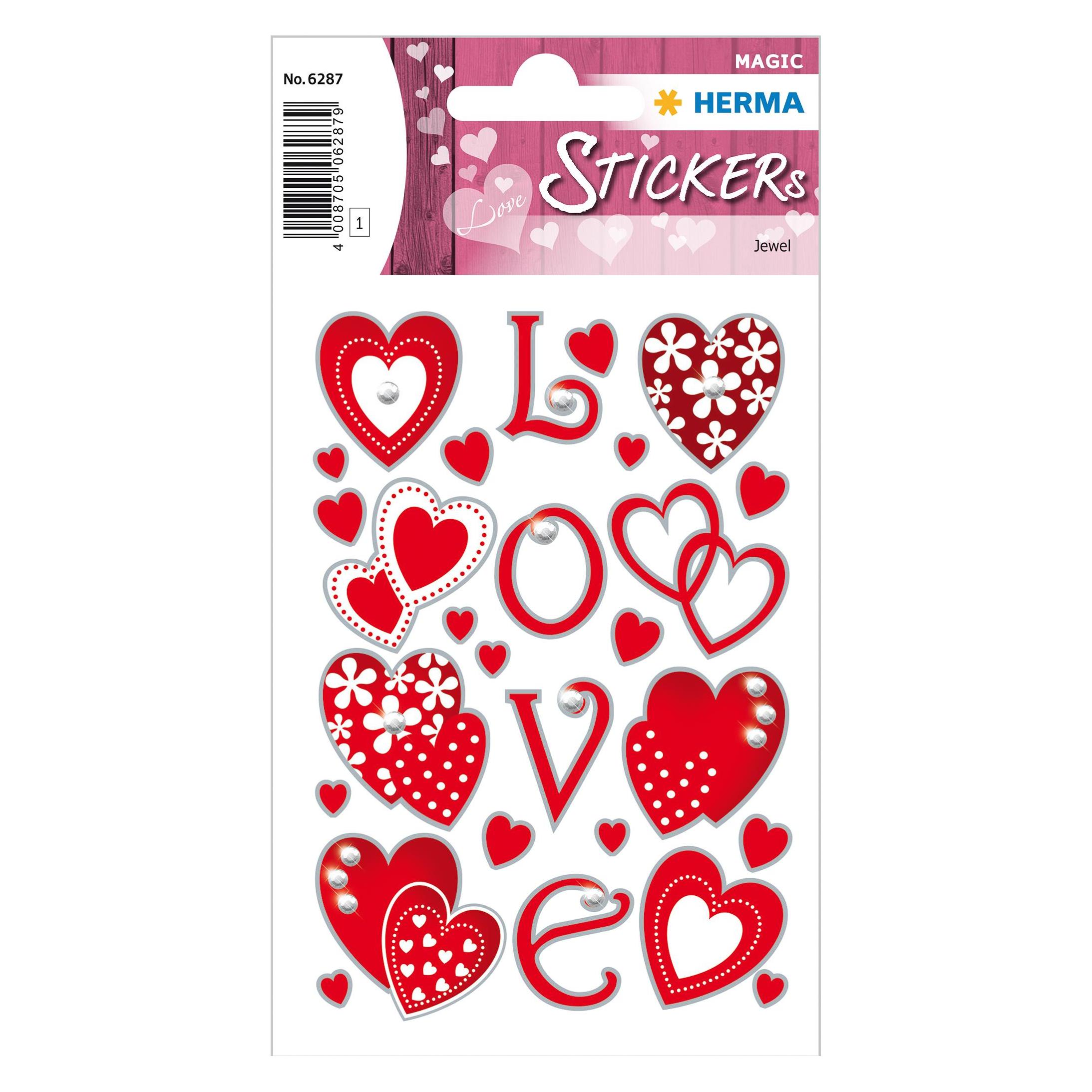 Magni 6287 Valentinstag Sticker, Love (26 Aufkleber, Folie, glitzernd) selbstklebend, permanent haft (26 Sticker) (6287)