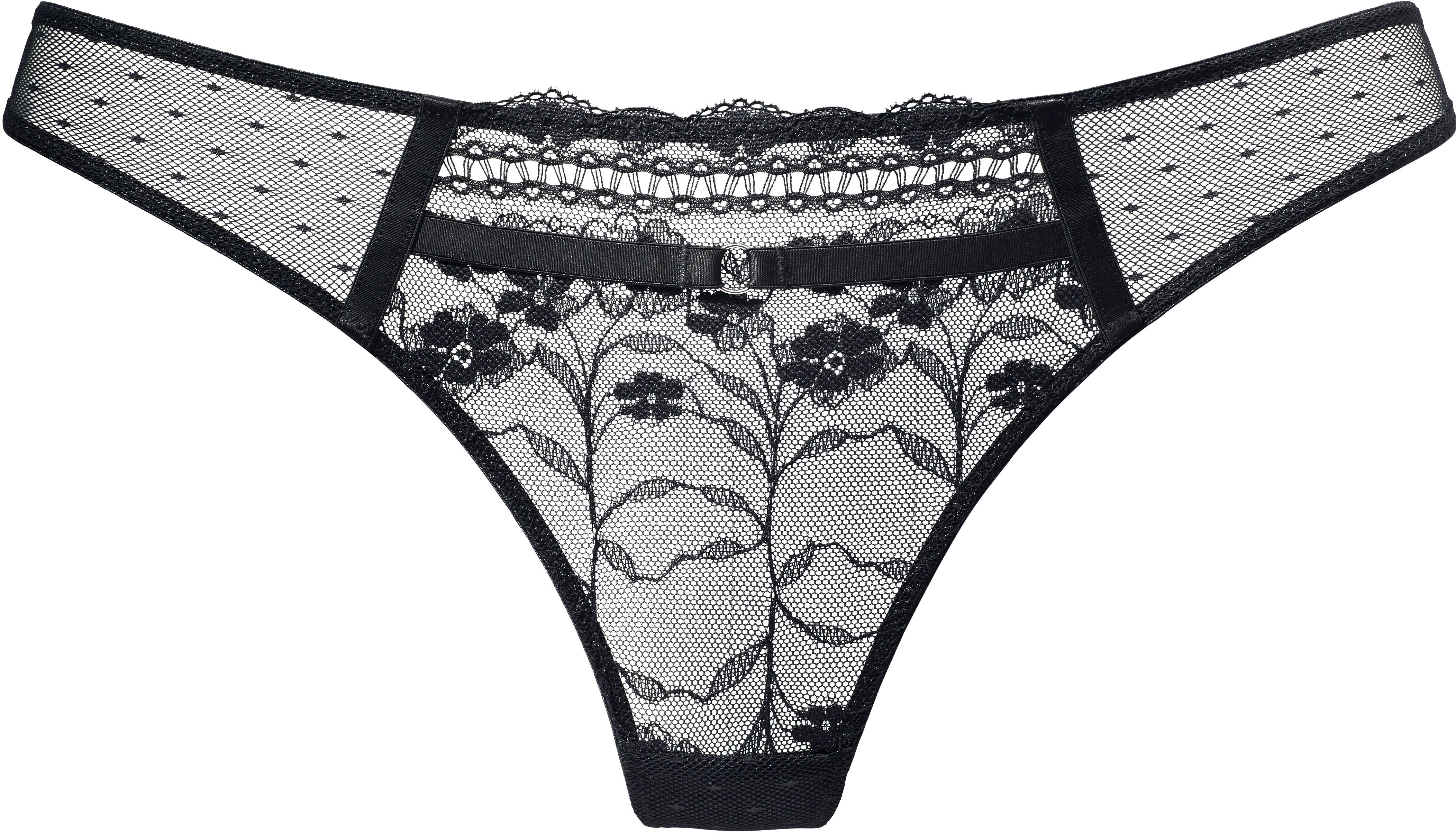String NUANCE BY LASCANA "aus Spitze, als Dessous-Set kombinierbar", Damen, Gr. 40/42, Spitze, schwarz, Spitze, Obermaterial: 82% Polyamid, 18% Elasthan, Unterhosen String, sexy Dessous, sexy Unterwäsche schwarz 40/42, Spitze