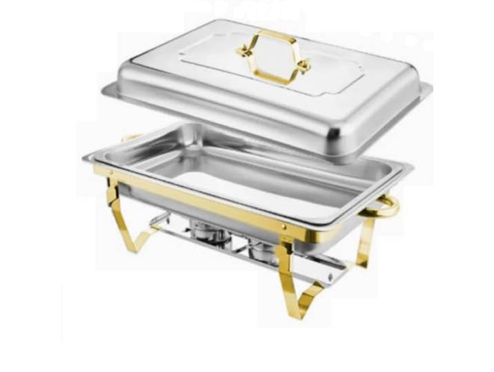 Gold Chafing Dish, rechteckige Chafers aus Stahl warmhaltebehälter Zusammenklappbares Komplettset mit Pfanne, Deckel und Brennstoffhalter for Event, Party, Urlaub