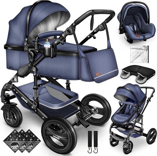 Kinderwagen-Set - Kombi-Kinderwagen - Transport für Babys - 3-in-1-Funktionalität - Bis zu 15 kg - Blau und Schwarz
