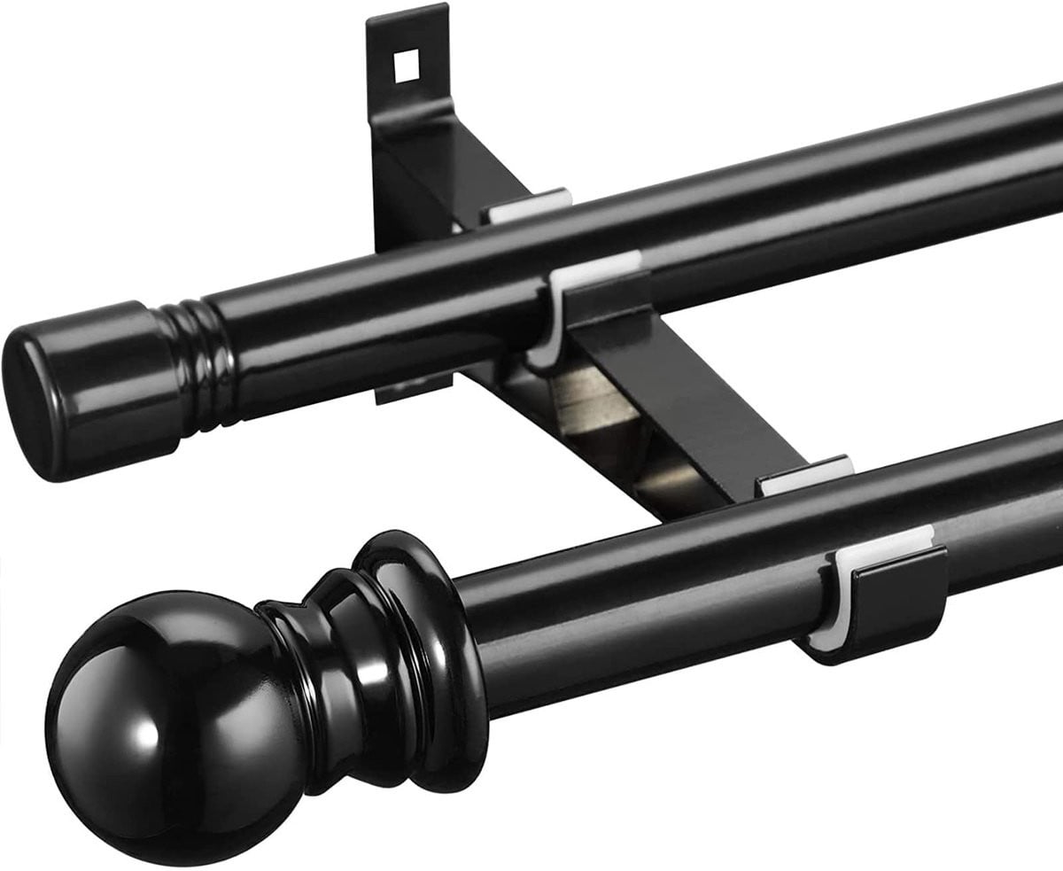 Omgoods Dubbele Zwarte Gordijnroede, Uitschuifbaar 76-332 cm