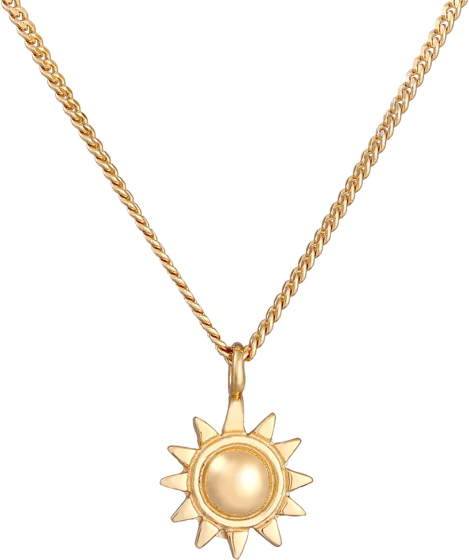 Kette mit Anhänger ELLI "Halskette Sonne Strahlend 925 Silber" Gr. 42, gold, Halsketten, Damen, ohne Stein, Silber 925 (Sterlingsilber), Kette mit Anhänger