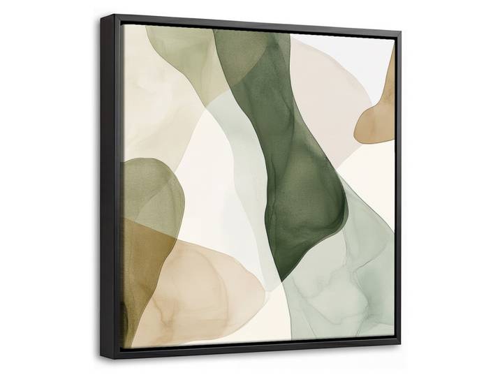 LEINWAND Bilder mit Rahmen - Japandi - Abstrakt - Grün - 20x20