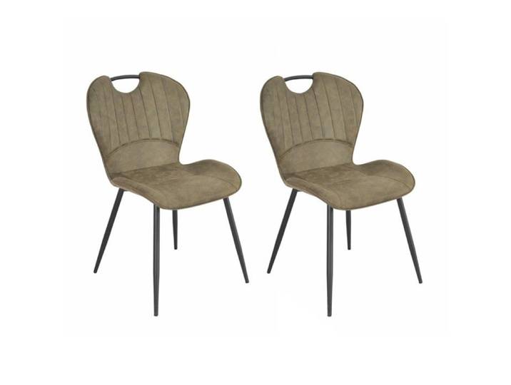 Lot 2 chaises en microfibre vert effet vieilli pieds métal - WILLY 2 Meubletmoi