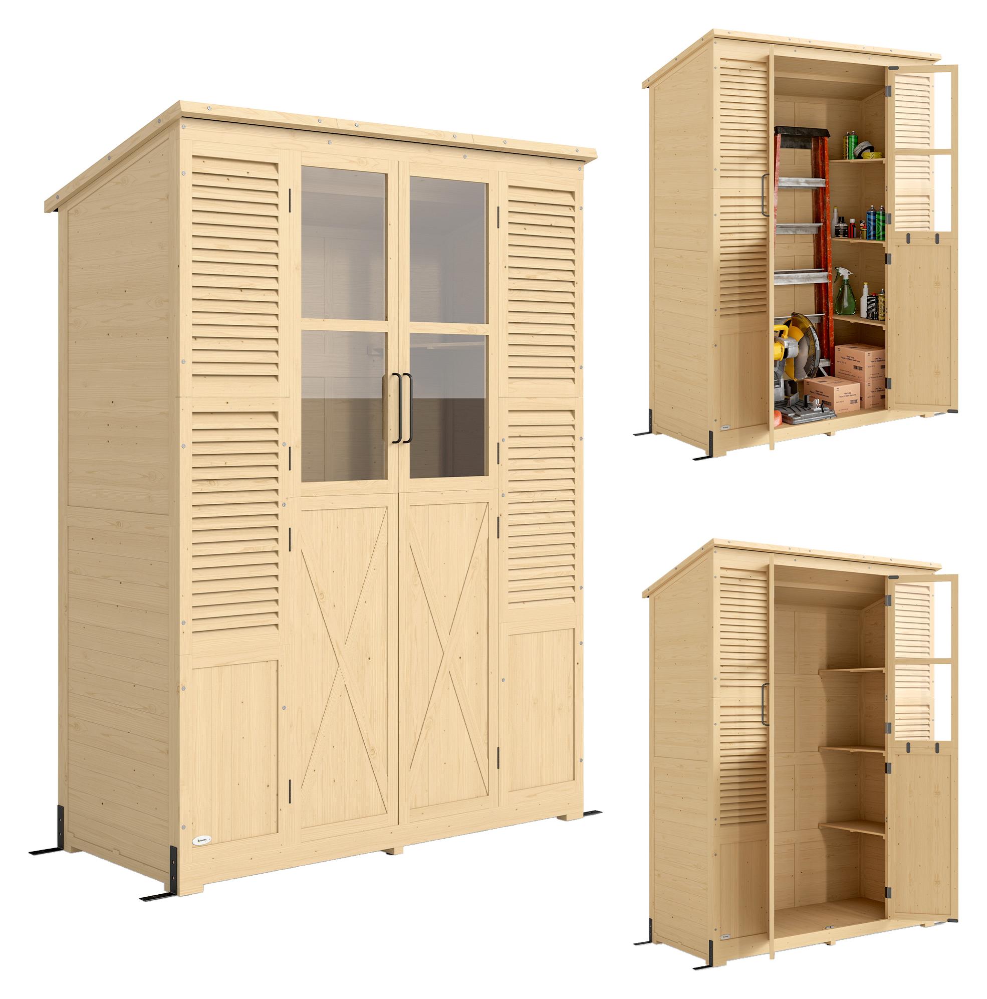 Outsunny Gartenschrank Holz Begehbarer Geräteschuppen mit Ablage Acrylfenstern