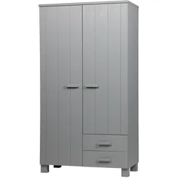 Kleiderschrank Dennis aus Kiefernholz, modernes Design, hellgrau, mit Türen und Schubladen