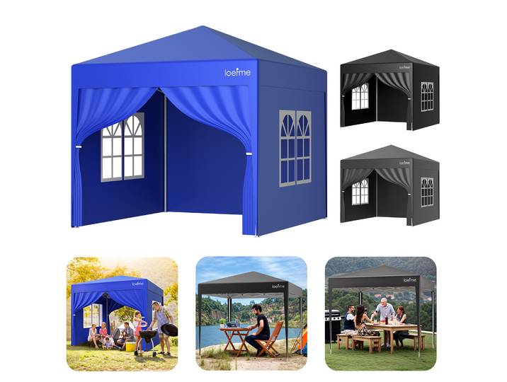 Tonnelle pliante LOEFME 2,5x2,5m pour jardin et camping avec 4 parois latérales + sacs de sable pour protection solaire