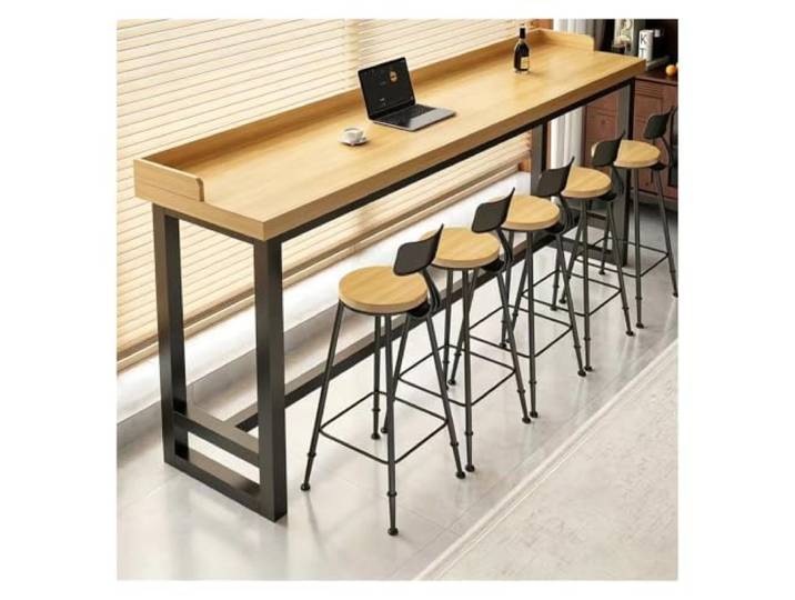 ZCXMNL Bartisch Mit Sperrkante, Massivholz-Höhentheke, Metallrahmen, Hohe Oberseite, Schmal, Lang, Kneipe, for Küche, Wohnzimmer, Café, Kleiner Raum(Natural,L120xW30xH105cm)