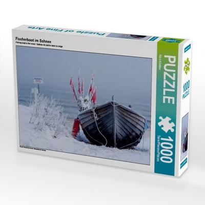 CALVENDO Puzzle Fischerboot im Schnee | 1000 Teile Lege-Größe 64x48cm Foto-Puzzle für glückliche Stunden