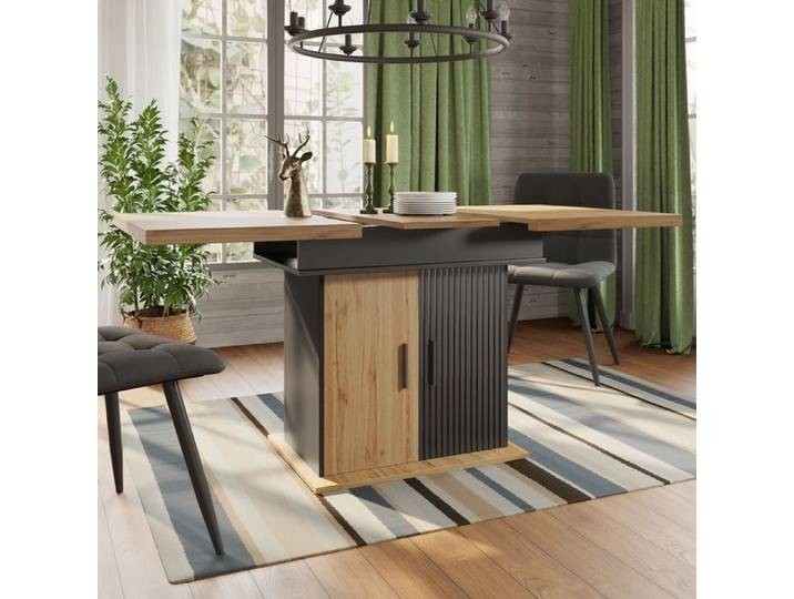 Table à manger rectangulaire pliante télescopique extensible gain de place multifonction avec rangement MDF noir