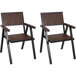2er-Set Gartenstuhl MCW-J95, Balkonstuhl Stuhl, Outdoor-Beschichtung, Aluminium Holzoptik ~ Gestell schwarz, dunkelbraun