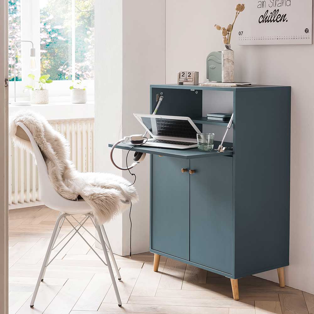Pharao24.de Sekretär Home Office in Petrol und Eichefarben Made in Germany
