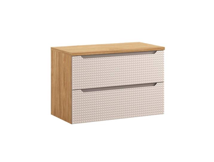 Petits-meubles Waschtischunterschrank 90cm Mallory Beige und Holz, 90x59.5x46 cm, Badezimmer, Badmöbel, Unterschränke