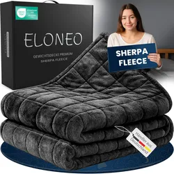 ELONEO Sherpa Fleece Gewichtsdecke 155x220cm 9kg, Oeko-Tex Zertifiziert,  Entspannungsdecke & Anti-Stress Therapiedecke, schwere Decke zum Schlafen, schwarz