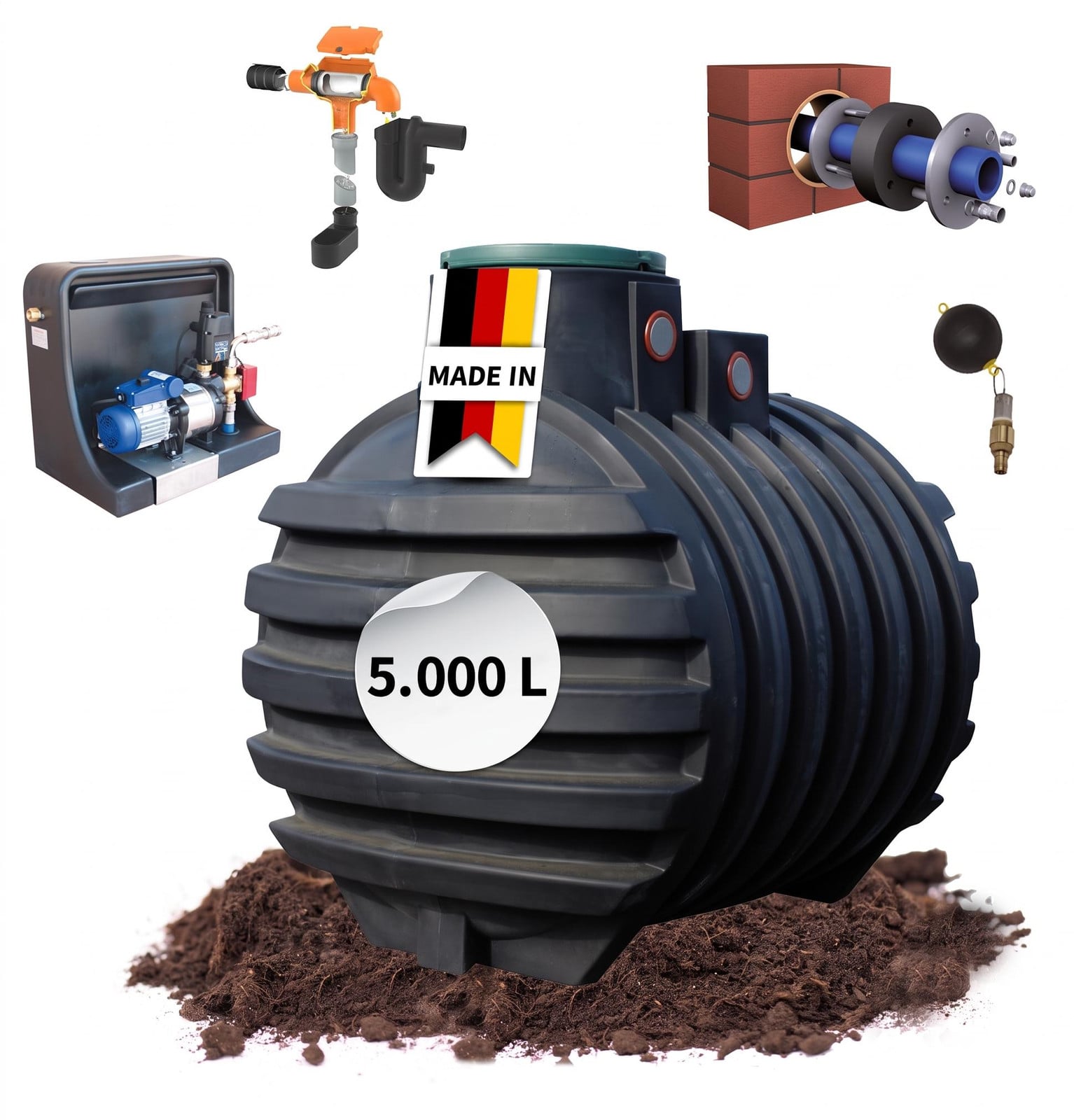 4rain MONO ondergrondse regenwatertank-pakket 5000 L Huis-Premium van Graf